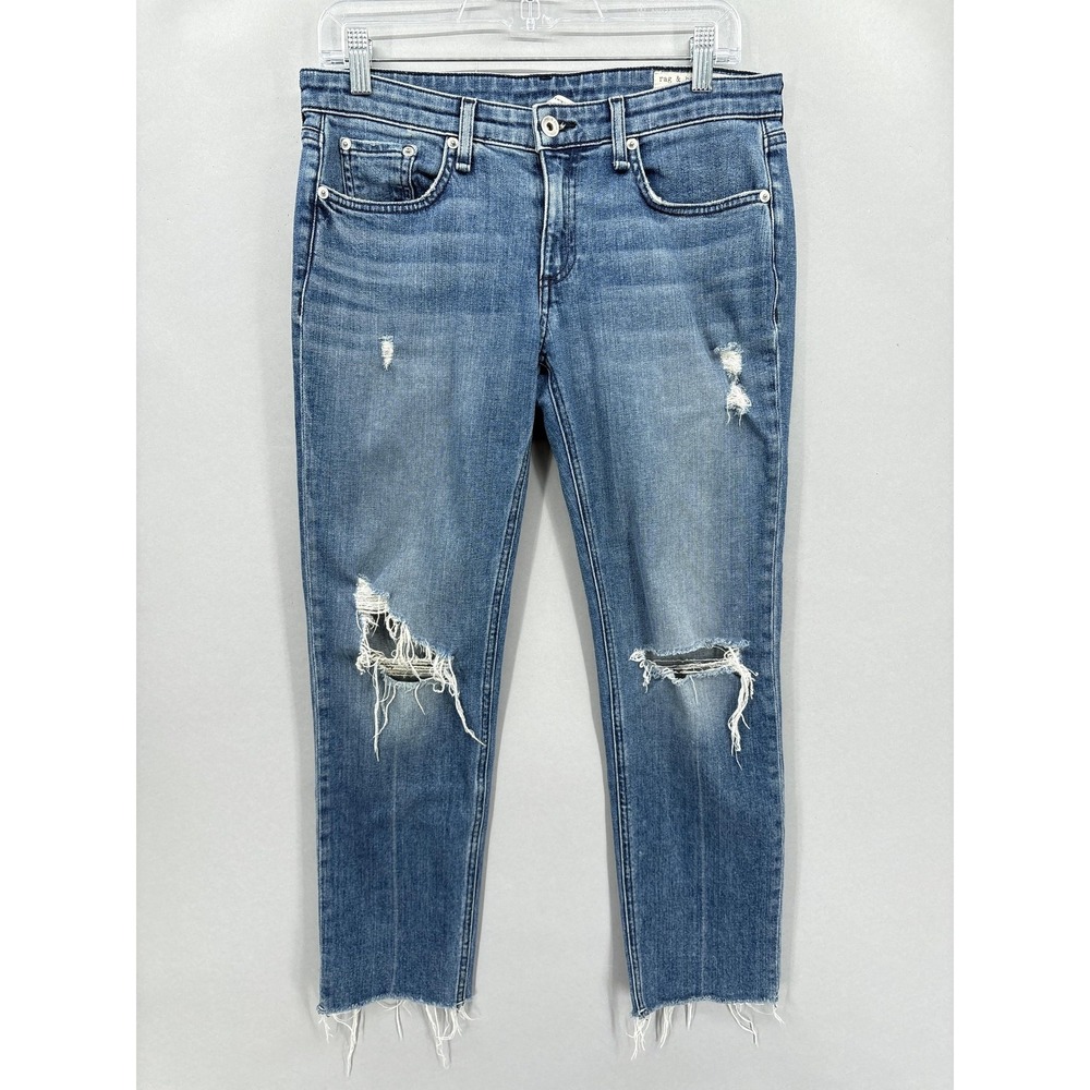Rag & Bone Jeans Womens 26 Dre Low Rise Slim Boyfriend Distressed‎ Raw Hem Crop